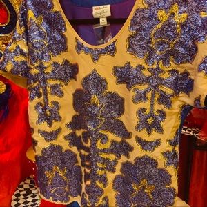 Blue & tan Tracey Reese sequined top, NWT- XS